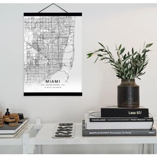 Miami, United States City Map Wooden Framed Canvas Painting Home Decor Wall Art Print Pictures Poster Hanger