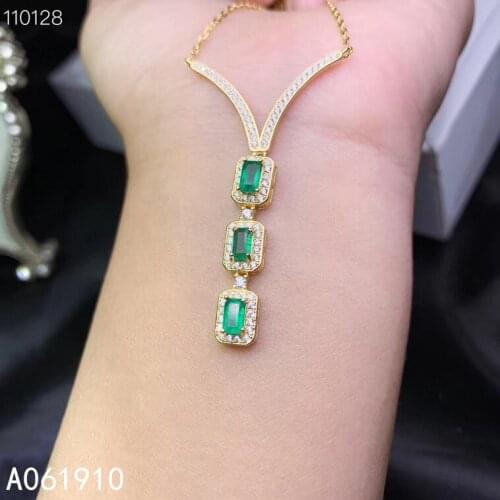 KJJEAXCMY boutique jewelry 925 sterling silver inlaid Natural emerald pendant Female supports detection popular
