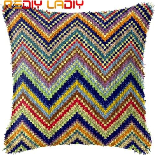 Latch Hook Cushion Classical Stripe Printed Canvas Cushion Front Acrylic Yarn Crochet Pillow Case Kit Sofa Bed Pillow Home Decor