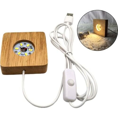 Handmade Square Wooden LED Light Base Night Lamp Base Stand for Crystal Glass Resin Art Dispaly Ornaments Decor