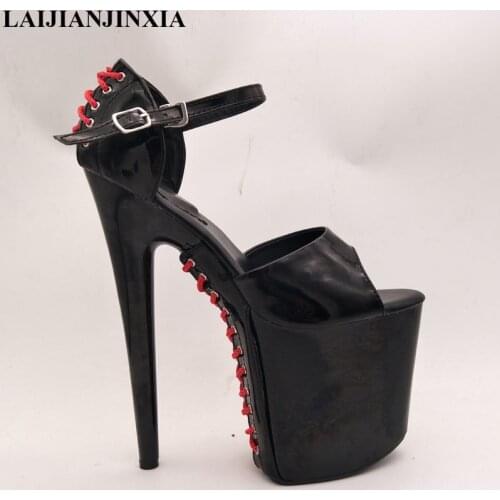 LAIJIANJINXIA 2019 New High Heel Platform Sandals Open Toe Summer Shoes Ladies Feminina Color Sandals Ankle Strap Plus Size 46