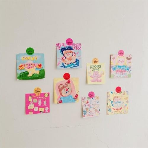 Korean Ins Cartoon Cute Oil Painting Bear Postcard 8 Sheets Double Sided Creative Decoration Card Photo Prop Kawaii Wall Sticker