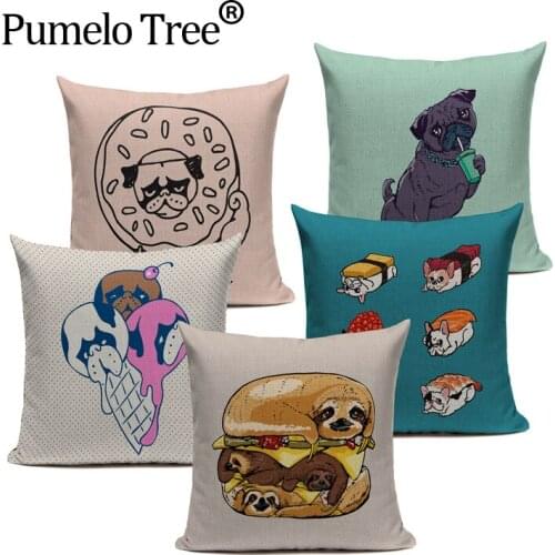 Pug Dog Hot Selling Modern Art Hamburger Ice Cream Fashion Pillow Cover Lovely Cushion Cover Sofa Decoratove Pillow Case Custom