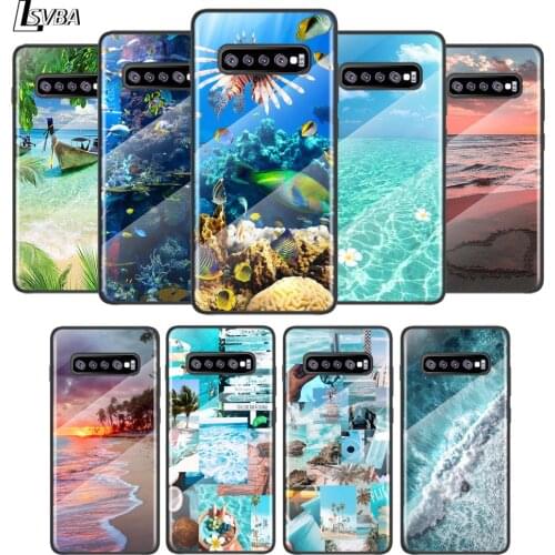 Sea Beach Sunset Glow For Samsung Galaxy S21 Ultra Plus 5G M51 M31 M21 Tempered Glass Cover Shell Luxury Phone Case