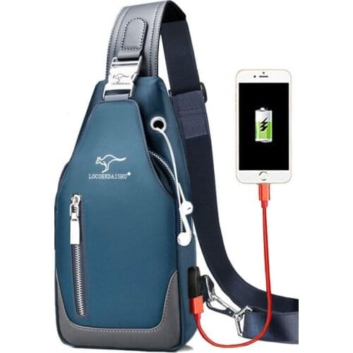 Chest Bag Men Messenger Bag Business Trendy Canvas Shoulder Bag Chest Bag Oxford Cloth Bag Waist Bag USB Charging interface