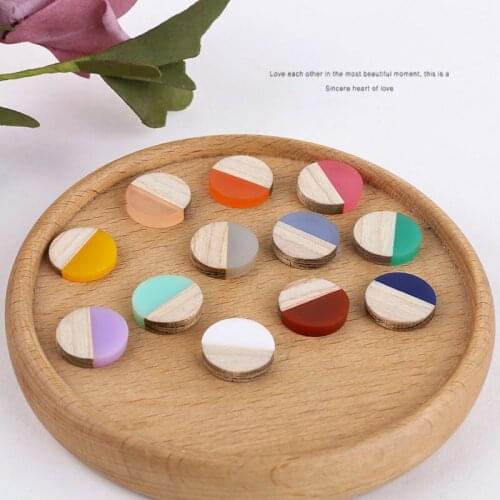New 15mm Round Shape Resin Wood Style Cabochon Charms Ornament Accessories DIY Jewelry Findings Wooden Cameo Sticker 30pcs