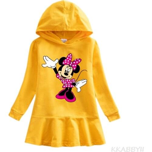 Autumn Girl Hooded Dress Minnie Mickey Mouse Cartoon Baby Winter Style Cotton Casual Dresses