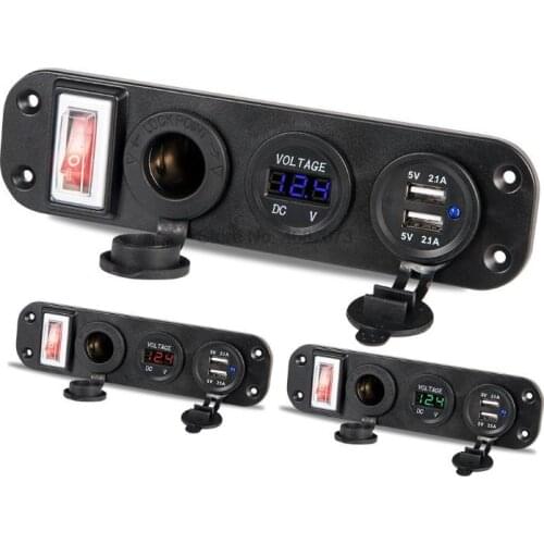By DHL/Fedex 100pcs 2.1A 4.2A Car Charger Dual USB Adapter 12V Cigarette Lighter Socket Plug With LED Voltmeter On Off Switch