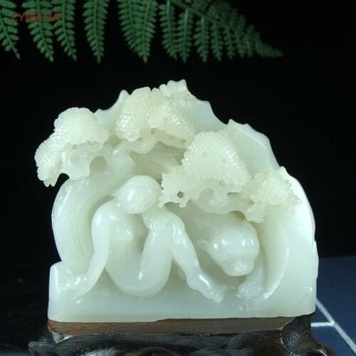 CYNSFJA Real Rare Certified Chinese Hetian White Jade Perfect World Decoration Jade Carving Master Artworks Good Collections