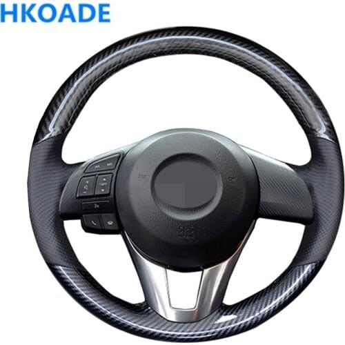 DIY Hand-stitched Black Carbon Fiber Leather Car Steering Wheel Cover For Mazda CX-5 CX5 Atenza 2014 New Mazda 3 CX-3 2016