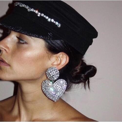 Rongho Hiphop Multi Crystal Heart Earrings for Women Hyperbole Jewelry 2019 Big Heart Pendant Earring Femme Brincos Party Bijoux