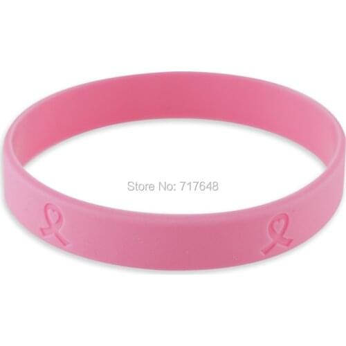 100pcs Pink Ribbon Heart October Breast Cancer Awareness wristband silicone bracelets free shipping by epacket A