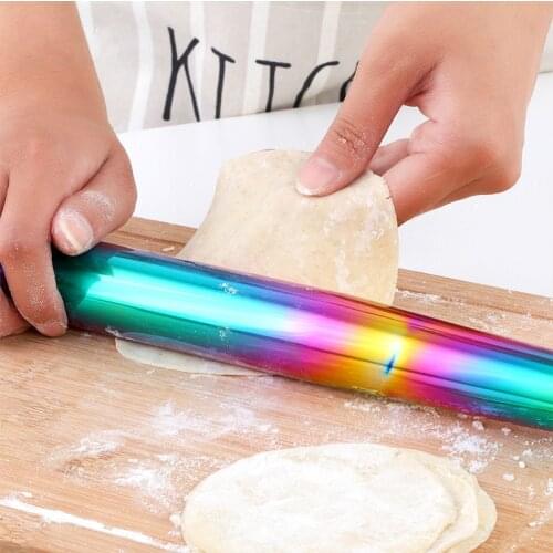 1Pc Stainless Steel Rolling Pin Kitchen Utensils Dough Roller Bake Pizza Noodles Cookie Dumplings Making Non-stick Baking Tool
