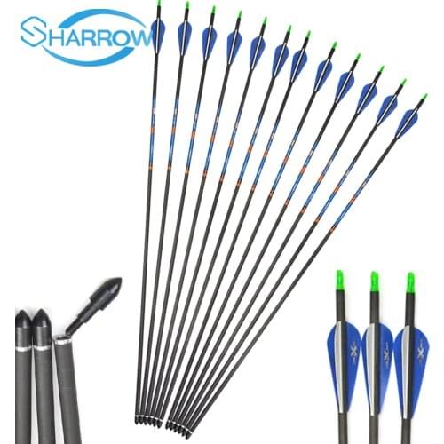 SHARROW 12pcs Archery pure Carbon Fiber Hunting 31inch Arrows Spine 400 Arrow Fit Compound Recurve Bow Hunting Shooting