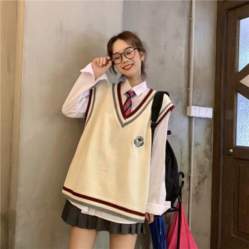 Preppy Pullover JK Sweater Loose Casual Long Sleeves New 2021 Japanese Student Long-sleeved Knit V-neck Pullover School Uniform