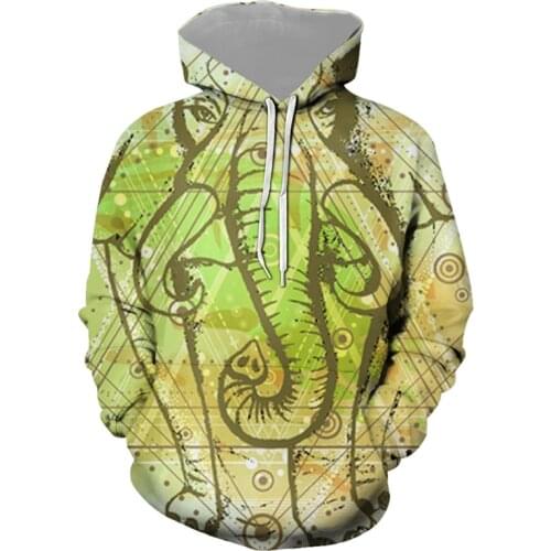 Indian elephant Harajuku 3D printed sweatshirt mens and womens casual long-sleeved autumn and spring new fashion hoodie tops