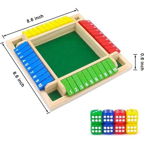 Traditional Four Sided Wooden 10 Number Pub Bar Board Dice Game Box Wooden Family Travel Fun Game Set Family Fun Games