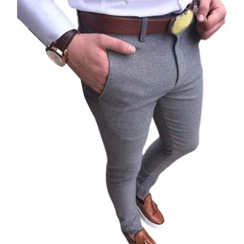 2021 Spring Autumn Fashion Men Pants Casual Business Slim Solid Color Zipper Business Long Elegant Pants Trousers for Man Male