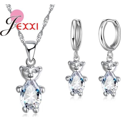 925 100% Sterling Silver Cubic Zirconia Lovely Bear Shape Jewelry Sets For Beautiful Women Girls Wedding Gifts Hot Selling