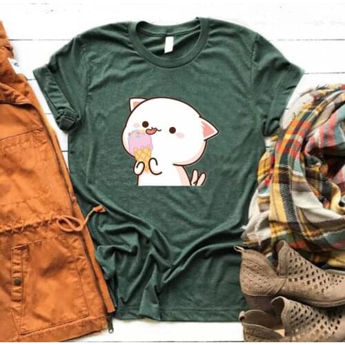 Peach Ice Cream Woman Tshirts Gothic Summer Cartoon Cat Shirt Women Sexy Clothing Harajuku Graphic Tees Kawaii Plus Fashion Pink