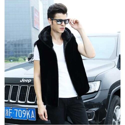 New Mens Hooded Faux Fur Vest Coat Sleeveless Waistcoat Thick Warm Winter Outwear Black White Blue Coffee Casual S57