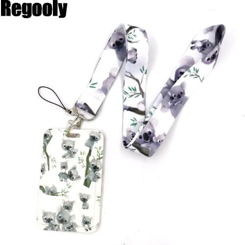 Animal Lovely Koala Lanyard Credit Card ID Holder Bag Student Women Travel Card Cover Badge Car Keychain Decorations
