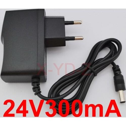 100PCS High quality DC 24V 300mA IC program AC 100V-240V Converter Switching power adapter Supply EU Plug DC 5.5mm x 2.1-2.5mm