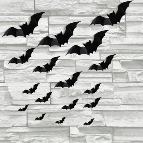 16pcs Halloween 3D black bat Wall Stickers Halloween party DIY decorative wall Decal Halloween horror Bats Removable stickers