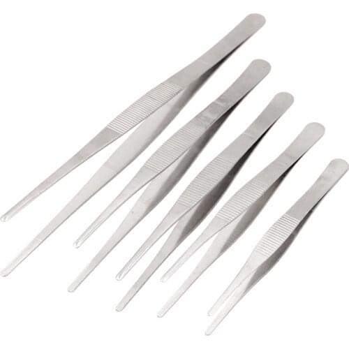 2Pcs Stainless Steel Straight Tweezers Reptile Feeding Tongs Curved Nippers Tools Safe Smooth Lizards Reptile Spider