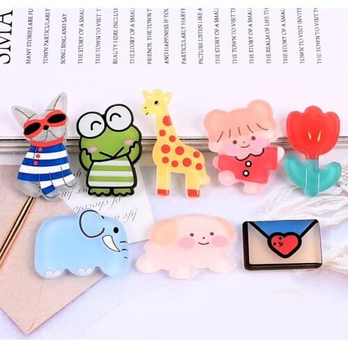 20pcs Kawaii Colorful Acylic Planar Sheet Cameo Patch Sticker Ornament Accessories Elephant Flower Dog Frog Charms Pendant DIY