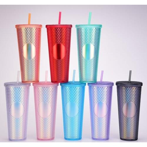 710ml diamond Coffee Cup Cold Water Mug Tumbler Cup With Straw Double Layer Plastic Durian Diamond Radiant Goddess Cups