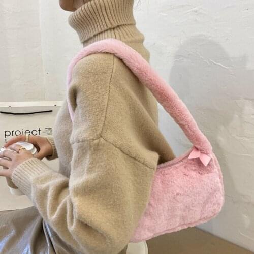 28GD Shoulder Underarm Bag Women Plush Soft Autumn Winter Fashion Fluffy Female Tote Handbag