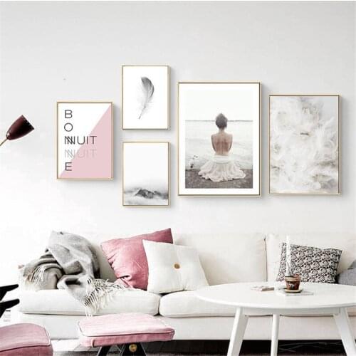 Abstract Landscape Fashion Character Girl with Text English Feather Creative Living Room Decorative Painting Store Room Wall Art