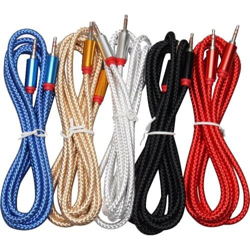 Nylon Braid Jack Audio Cable 3.5 Mm To 3.5mm Car AUX Cable 2M Headphone Extension Code for Phone Car Headset Speaker 100pcs