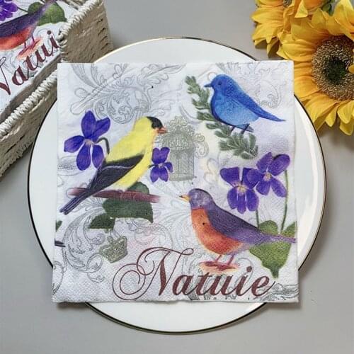 20Pcs/Bag Napkins Paper Butterfly Floral Birds Decoupage Napkin Paper Tissue for Xmas Wedding Decor Party Table Supplies I