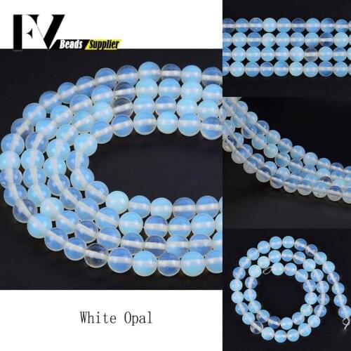 4 6 8 10 12mm Natural Round White Opal Stone Beads Diy Bracelet Jewelry Making 15" Ball Beads Accessories Wholesale
