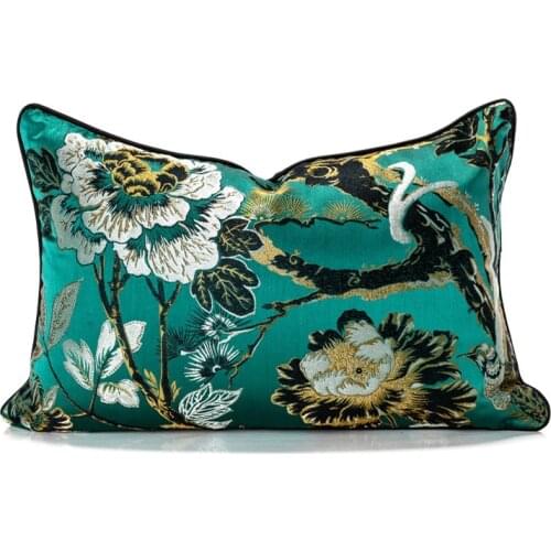 Chinese Style Pillow Case Cushion Cover Cojines Decorativos Para Sofa Noble Festival Throw Pillows Foral Green Cushions Coussin