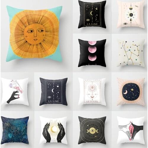 Sun and Moon Throw Pillow Case Zodiac Tarots Themes Cushion Covers for Home Sofa Chair Decorative Pillowcases