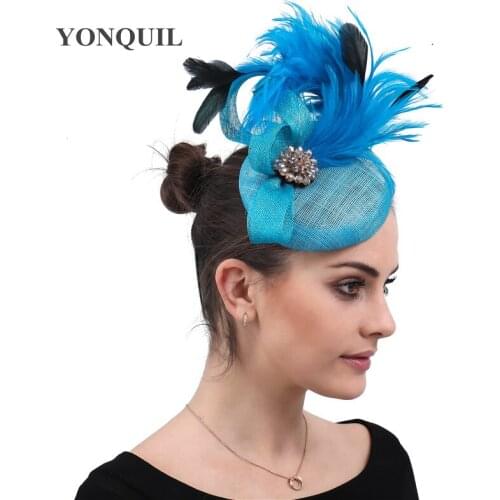 Ladies Elegant Turquoise Fascinators Wedding Headpiece With Clips Fashion Party Headwear Female Derby Fedora Occasion Fedora Cap