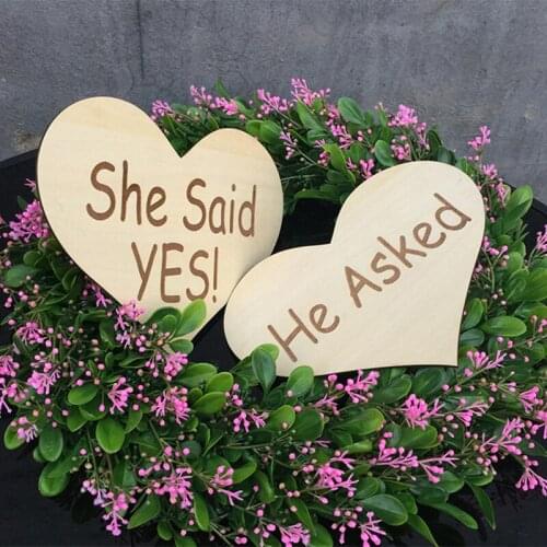 Rustic Wooden He Asked She Said Yes/About Damn Time Heart Shaped Photo Booth Prop Bride Groom Wedding Party Favors Supplies
