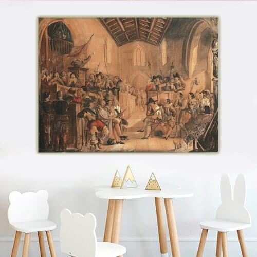 John Everett Millais《A Roundhead Conventicle: A Scene from Sir Walter Scotts 'Peveril of the Peak'》Canvas Oil Painting Decor