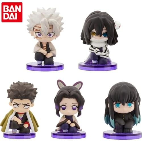 Bandai Genuine Gashapon Demon Slayer Sitting Modeling Doll 4 Genya Iguro Obanai Kochou Shinobu Anime Action Figures Gacha Toys
