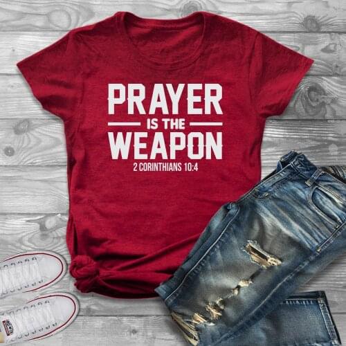 ZBBRDD Prayer Is The Weapon tshirts Short Sleeve 100% Cotton Funny Letter Print Graphic O Neck T-shirt short top tees unisex