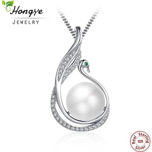 Hongye New Design 925 Sterling Silver 11 MM Freshwater Pearl Necklace For Women Lovely Swan Pendant Jewelry Kolye Collares