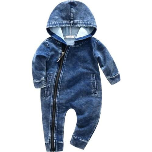 Boys Roupas Infantil Newborn Baby Rompers Cotton Cowboy Hooded Infantis Jumpsuits Thicken Meninos Denim Overalls