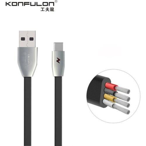 Konfulon 1m Type C Cable Sync Charging TPE Flat Noodle 3A Mobile Phone Cables for Samsung Huawei Xiaomi LG