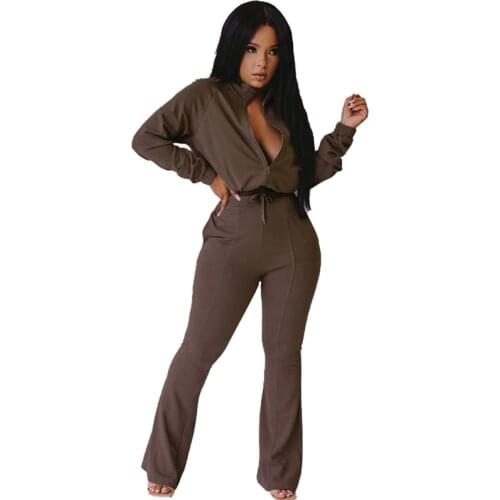New Arrival Zipper Two Piece Set Long Sleeves Top And Pants Set Female Solid Color Running Womens Tracksuit Ladies Sportwear