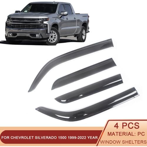 For Chevrolet Silverado 1500 1999-2021 Black Tinted Car Side Window Visor Guard Vent Awnings Shelters Rain Guard Door Ventvisor