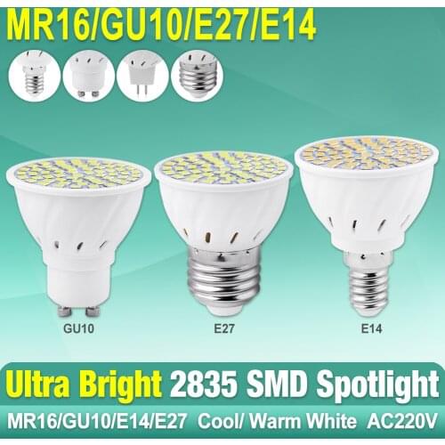 10pcs GU10 MR16 E14 LED E27 Spotlight Bulb lampara 40 60 80leds Bulb Spot light Base Lamp 4W 6W 8W 2835 SMD Indoor Lightint 220V