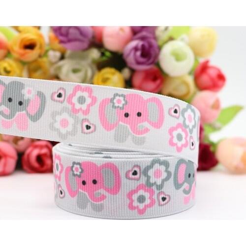 15051709, 7/8'' (22mm) 5 yards elephant printed grosgrain ribbons cartoon characters ribbon hair accessories